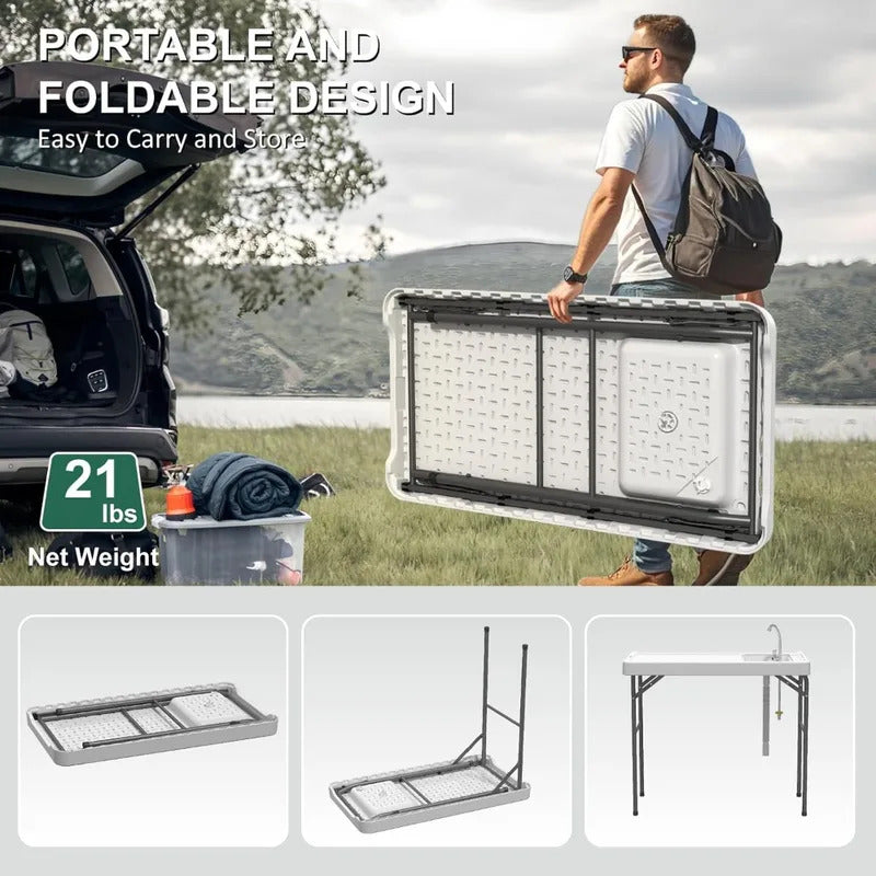 42.5 inch Folding Camping Table with Sink with Hose Hoo - Image 6