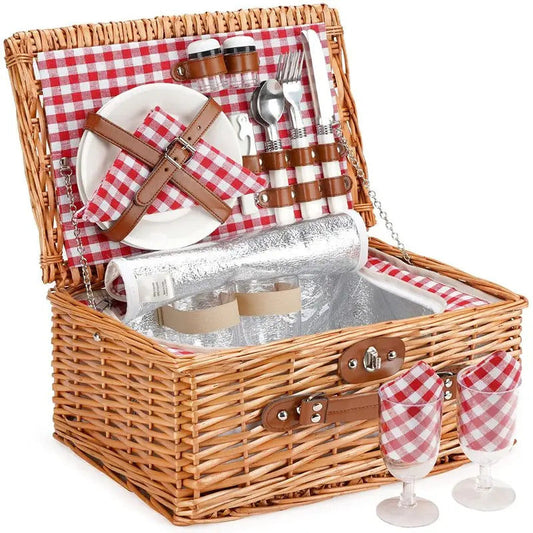 Wicker Picnic Basket for 2 Person with Insulated Compartment - Image 1