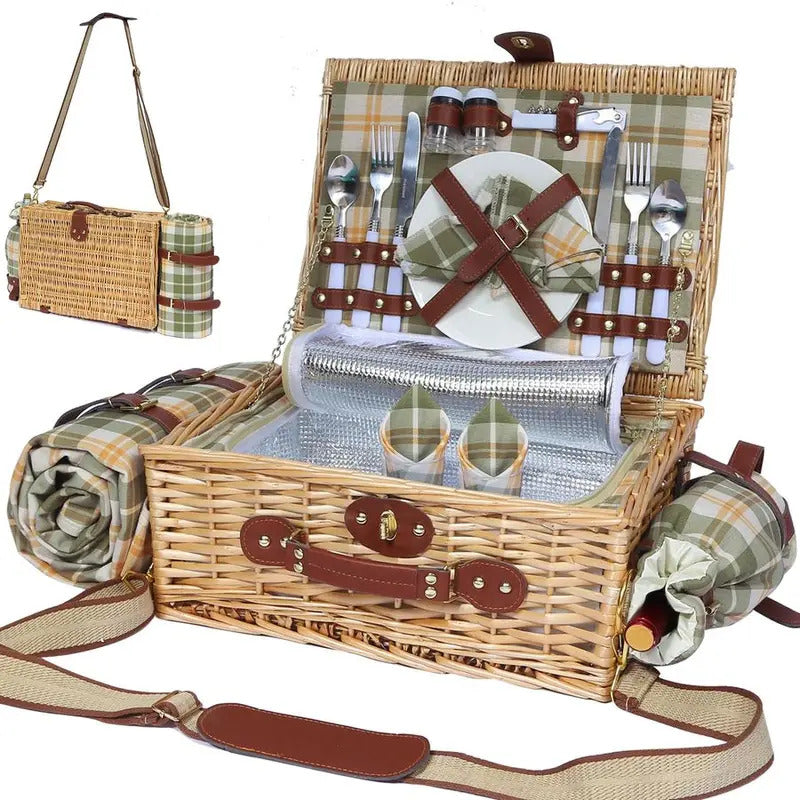 Picnic Basket for 2 with Blanket with Shoulder StrapampWine Pouch - Image 1