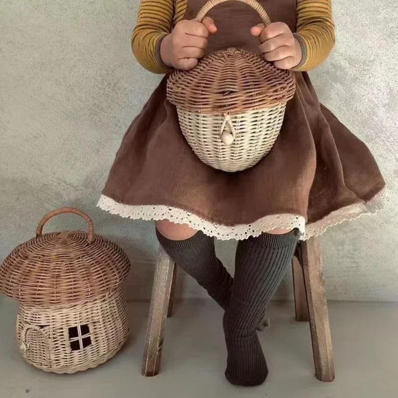 Rattan Woven Mushroom Basket Summer Portable - Image 8