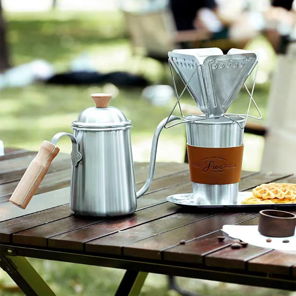 Stainless Steel Outdoor Hand Brewed Coffee Pot Set for Camping Leisure Hand Ground Coffee Tea Making Kit - Image 18