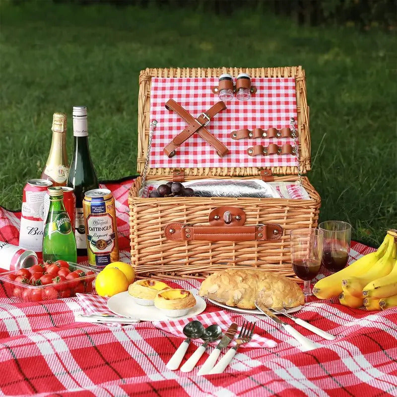 Wicker Picnic Basket for 2 Person with Insulated Compartment - Image 2
