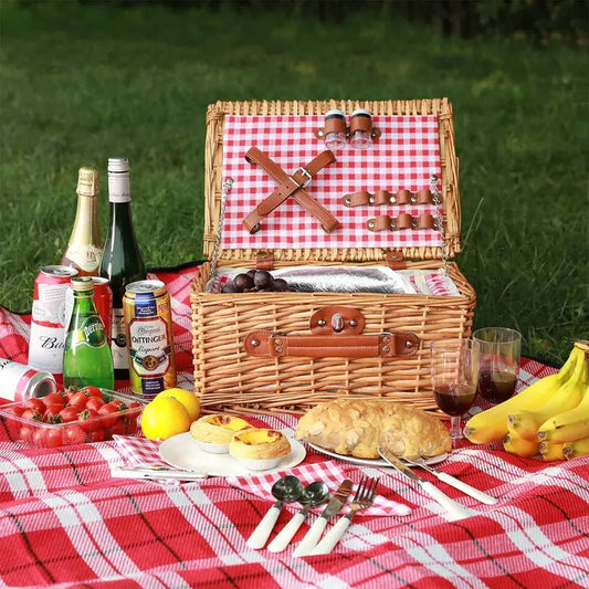Wicker Picnic Basket for 2 Person with Insulated Compartment - Image 2