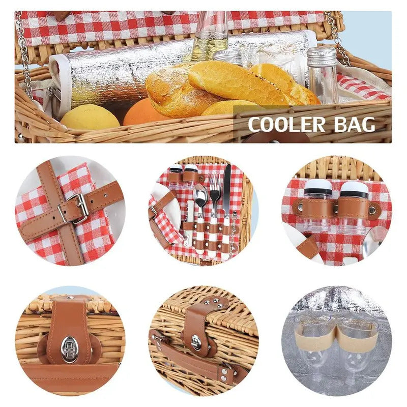 Wicker Picnic Basket for 2 Person with Insulated Compartment - Image 5