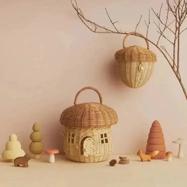 Rattan Woven Mushroom Basket Summer Portable - Image 1