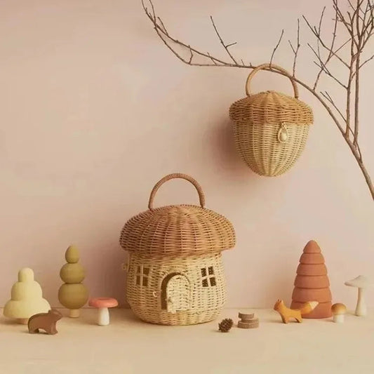 Rattan Woven Mushroom Basket Summer Portable - Image 1