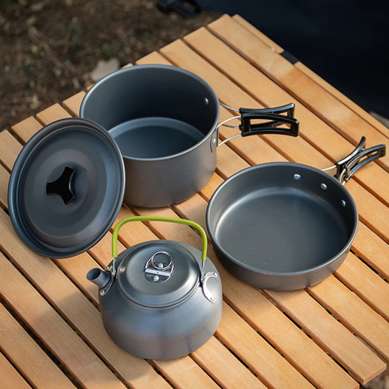 3PCS Camping Cookware Set Pot Pan Kettle Set - Image 1