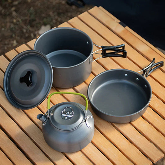 3PCS Camping Cookware Set Pot Pan Kettle Set - Image 1