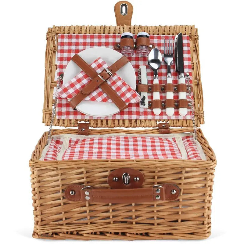 Wicker Picnic Basket for 2 Person with Insulated Compartment - Image 3