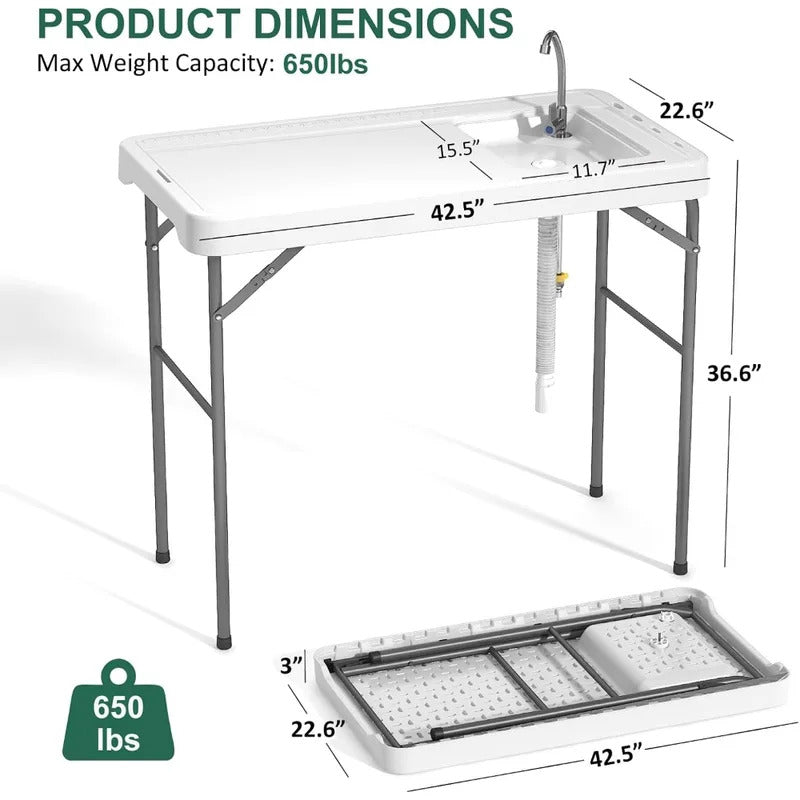 42.5 inch Folding Camping Table with Sink  with Hose Hoo - Image 2
