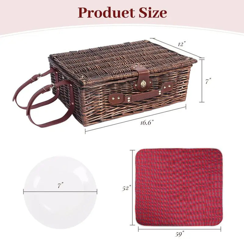 Wicker Picnic Basket for 4 with Insulated Cooler amp Waterproof Blanket - Image 4