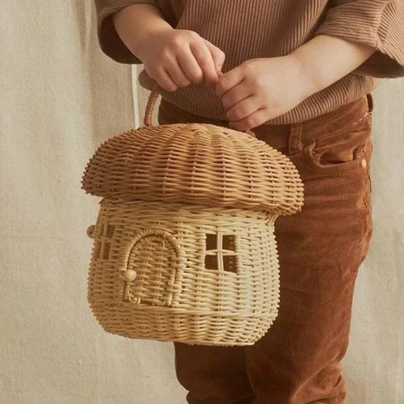 Rattan Woven Mushroom Basket Summer Portable - Image 2