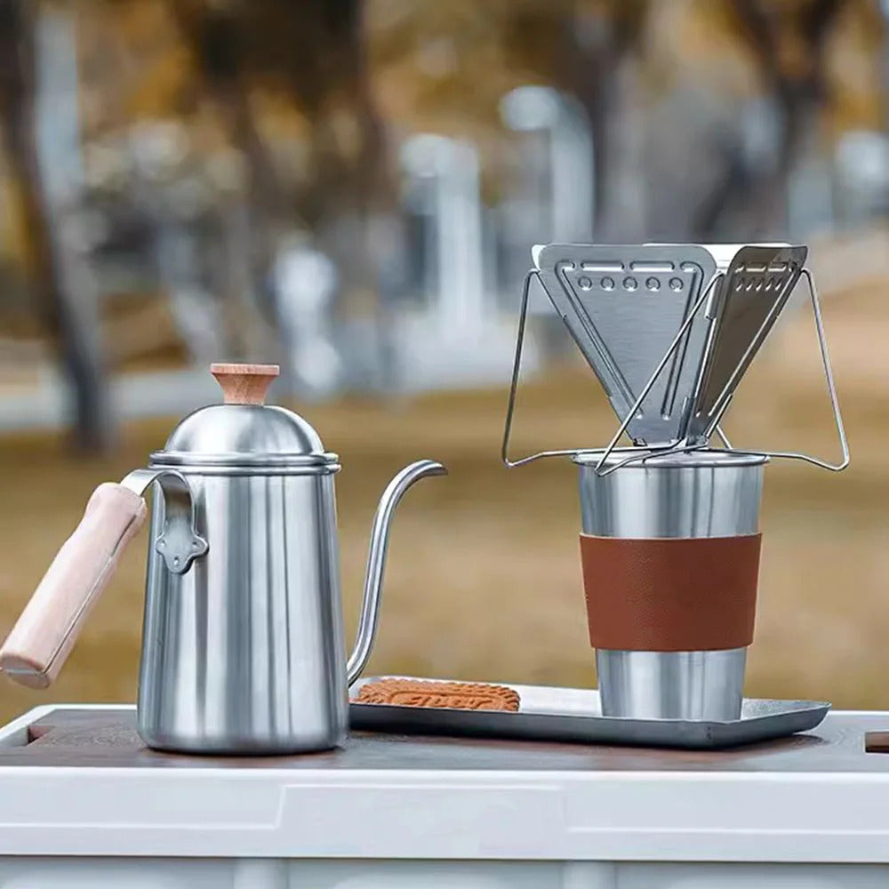 Stainless Steel Outdoor Hand Brewed Coffee Pot Set for Camping Leisure Hand Ground Coffee Tea Making Kit - Image 12