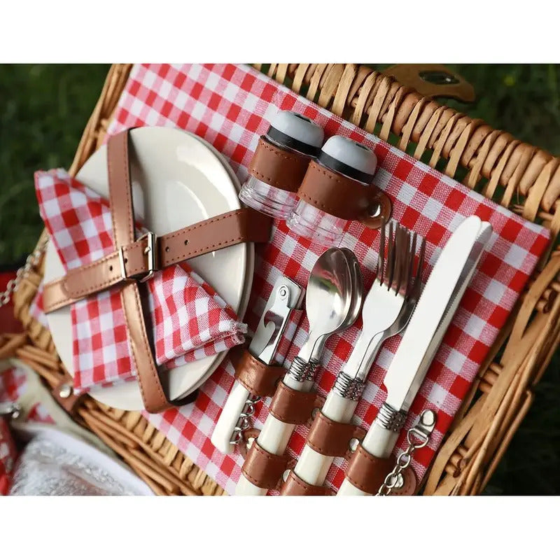 Wicker Picnic Basket for 2 Person with Insulated Compartment - Image 4
