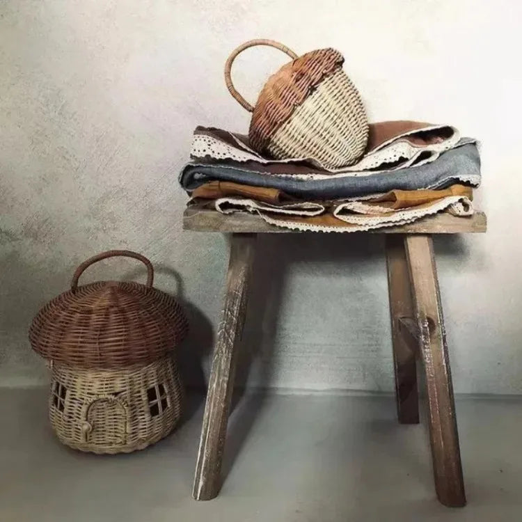 Rattan Woven Mushroom Basket Summer Portable - Image 28