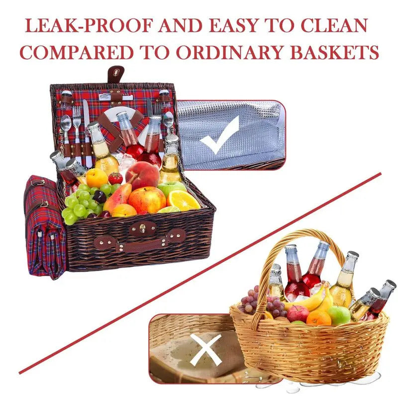 Wicker Picnic Basket for 4 with Insulated Cooler amp Waterproof Blanket - Image 6
