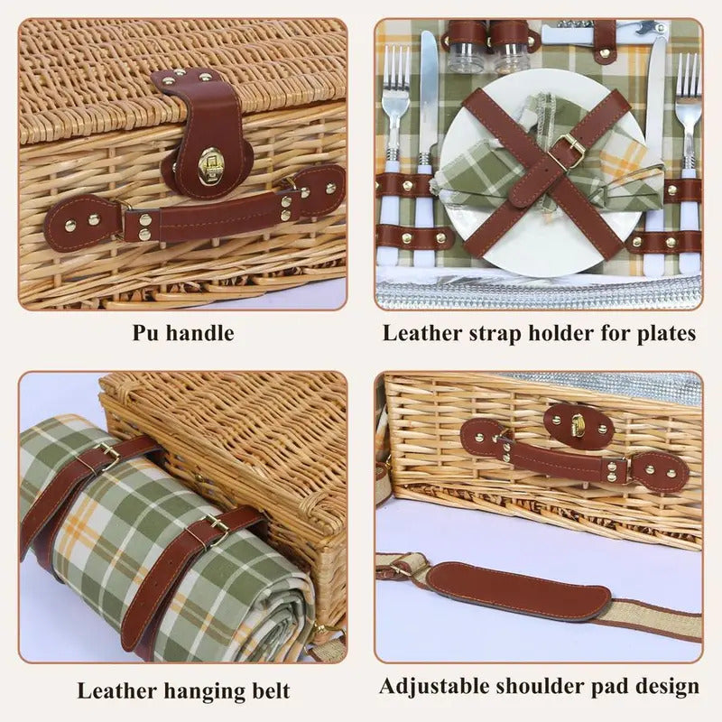 Picnic Basket for 2 with Blanket with Shoulder StrapampWine Pouch - Image 6