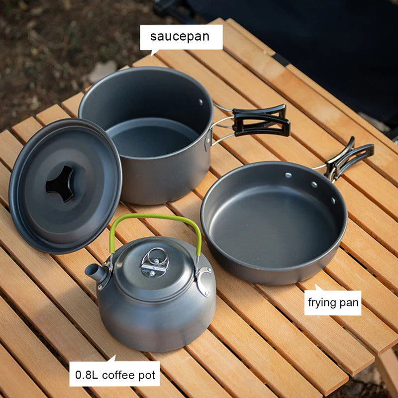 3PCS Camping Cookware Set Pot Pan Kettle Set - Image 6