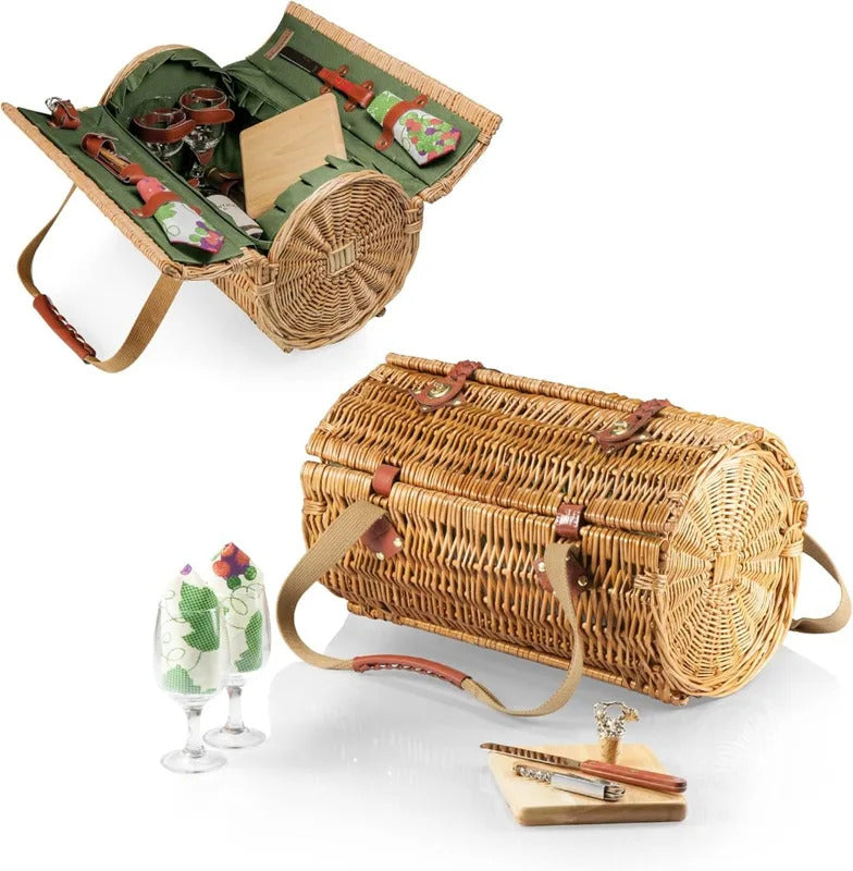 Romantic English-Style Rounded Wooden Wicker Picnic Basket for 2 - Image 4