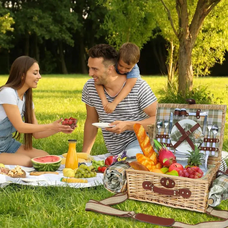 Picnic Basket for 2 with Blanket with Shoulder StrapampWine Pouch - Image 2