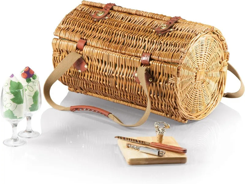Romantic English-Style Rounded Wooden Wicker Picnic Basket for 2 - Image 2
