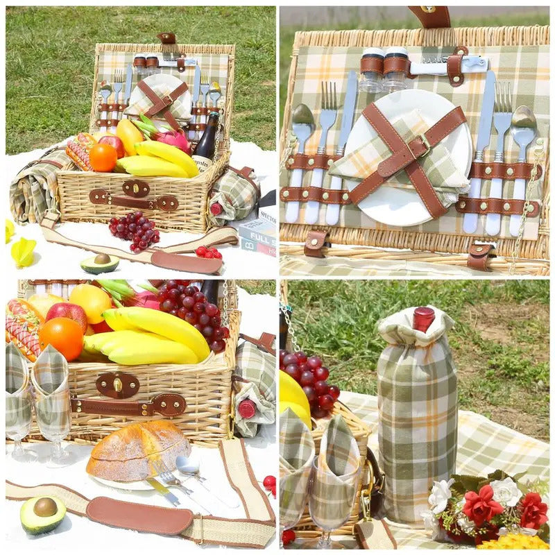 Picnic Basket for 2 with Blanket with Shoulder StrapampWine Pouch - Image 3