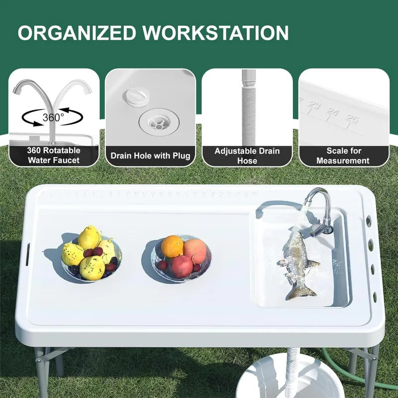42.5 inch Folding Camping Table with Sink  with Hose Hoo - Image 3