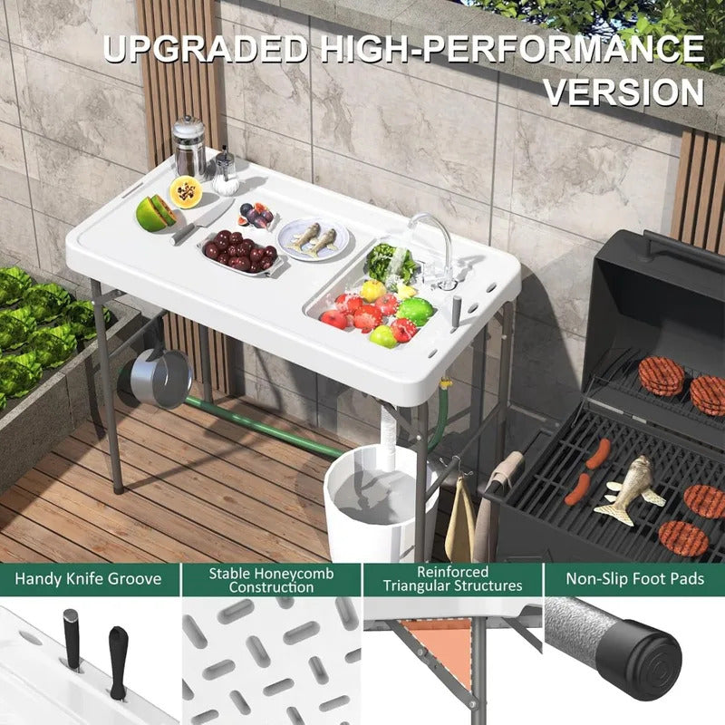 42.5 inch Folding Camping Table with Sink  with Hose Hoo - Image 5