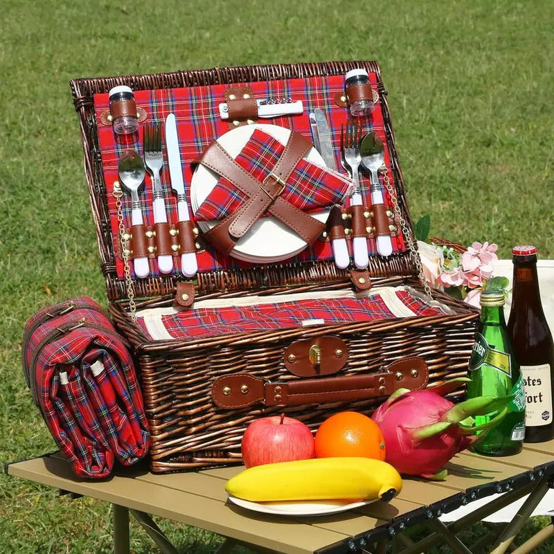 Wicker Picnic Basket for 4 with Insulated Cooler amp Waterproof Blanket - Image 2